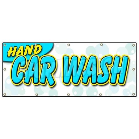 SIGNMISSION HAND CAR WASH BANNER SIGN detail wax car wash clean auto service B-120 Hand Car Wash